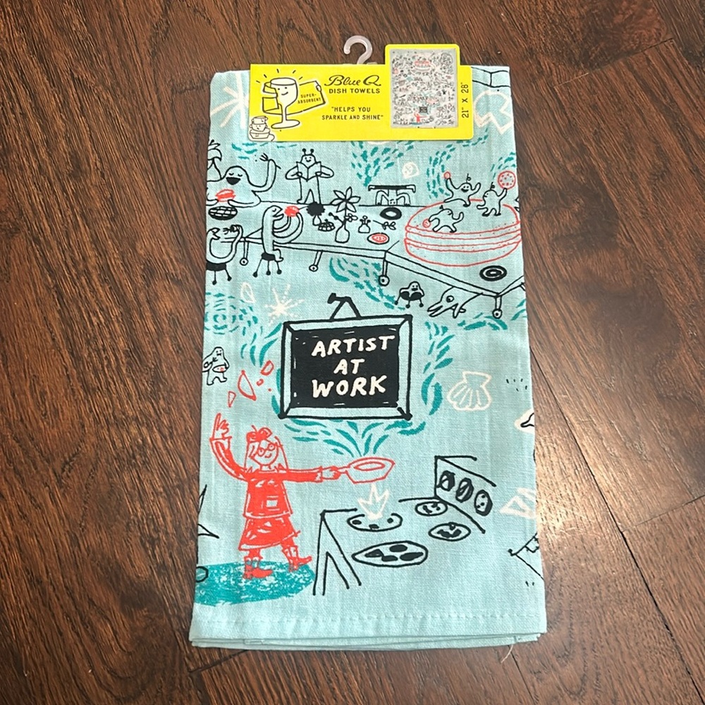 NWT Blue Q Dish Towel Artist At Work